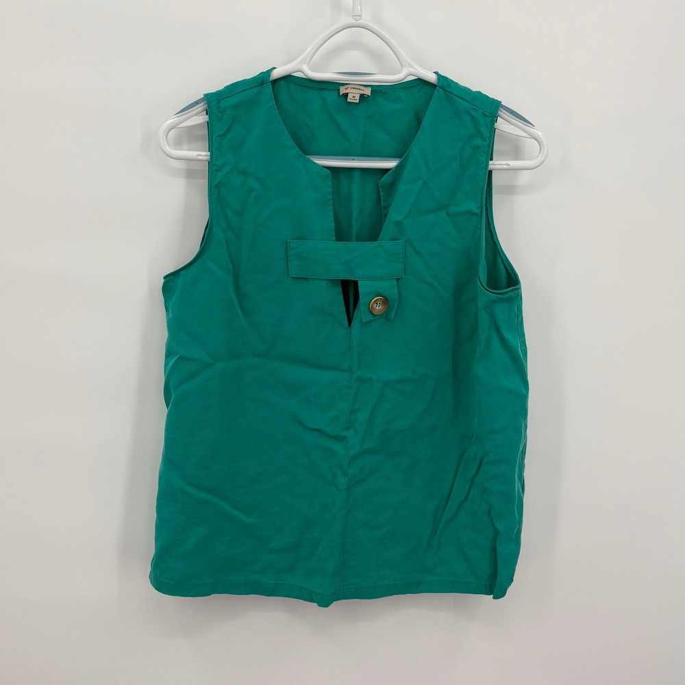Cremieux Womens Emerald Green Lyocell Tencel Sleeveless Split Neck Blouse Size M